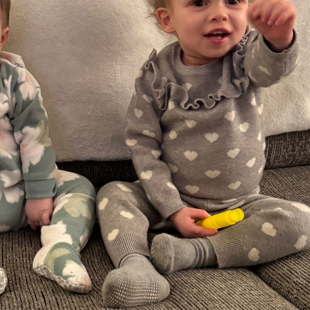 18 month, grey and white heart sweater outfit, worn twice